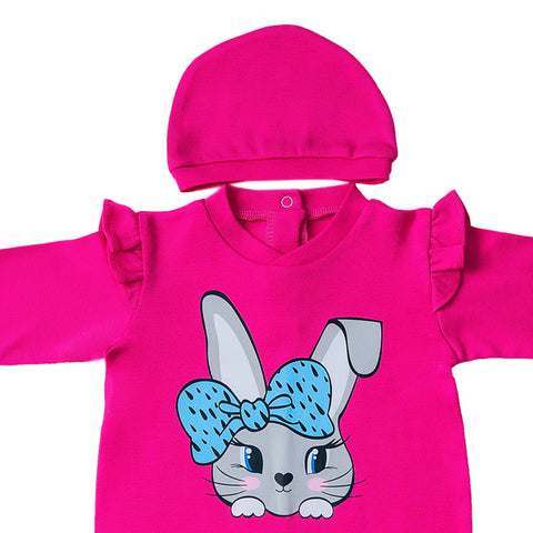 Girls Rabbet Ruffles  Long-Sleeve Footless Jumpsuit