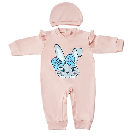 Girls Rabbit Ruffels Long-Sleeve Footless Jumpsuit