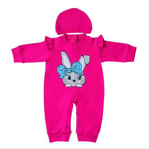Girls Rabbet Ruffles  Long-Sleeve Footless Jumpsuit
