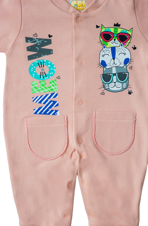 "Cat Meow" girls Long-Sleeve Footless jumpsuit