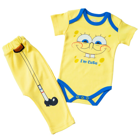 Sponge-pop boys short sleeves pajamas yellow